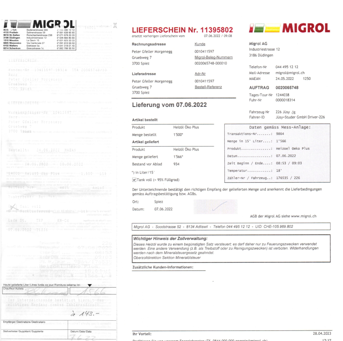 TSG unify Lieferscheinvergleich alt-neu