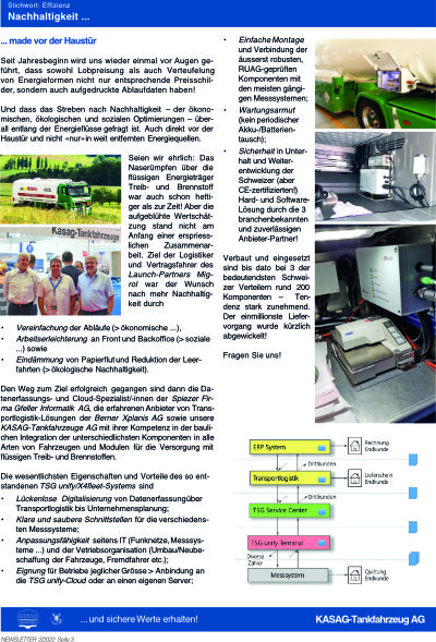 KASAG Tankfahrzeuge AG, Newsletter